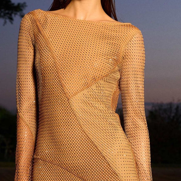 ASOS Elegant Fishnet Hotfix Long Sleeve Dress NWT! - Picture 4 of 5